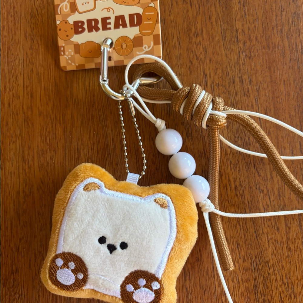 Cute Bread Bear Plush Keychain - Yellow & White